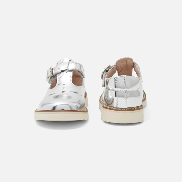 Baby girl lamé leather t-bar shoes
