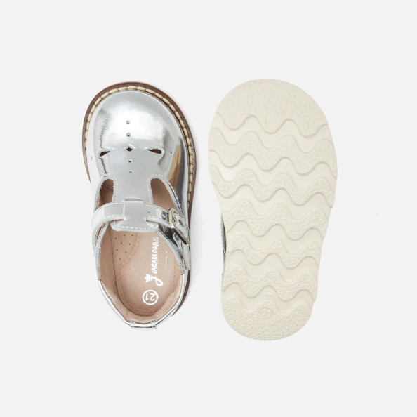 Baby girl lamé leather t-bar shoes