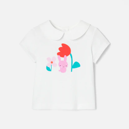 Baby girl T-shirt with Claudine collar